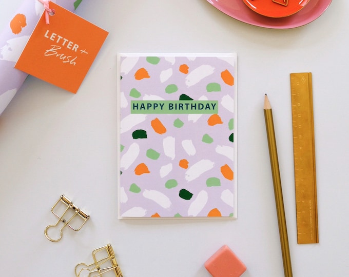 Birthday Card - Lilac Terrazzo. Happy Birthday Message - Blank Inside.