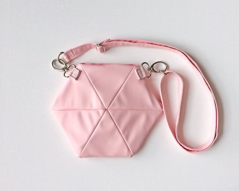 with adjustable and removable strap pink or aqua blue eco-leather hexagon shaped Hip bag belt bag fanny pack