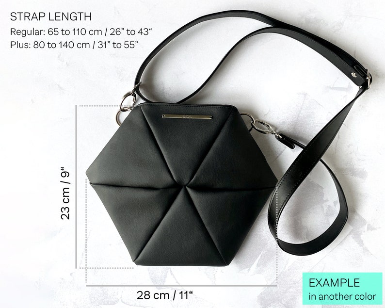 Medium crossbody purse. Geometric hexagon bag for women in dark gray