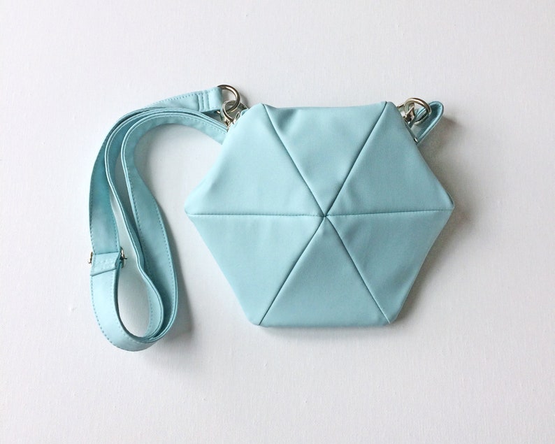 with adjustable and removable strap pink or aqua blue eco-leather hexagon shaped Hip bag belt bag fanny pack