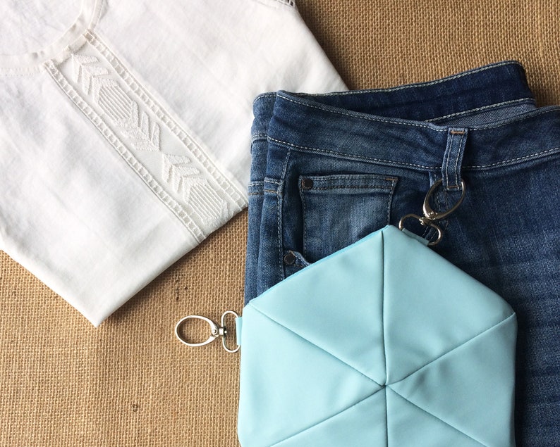 with adjustable and removable strap pink or aqua blue eco-leather hexagon shaped Hip bag belt bag fanny pack