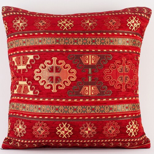 Kilim Pillow Red Orange 14x14 Turkish Rug Cushion Boho Throw Etsy