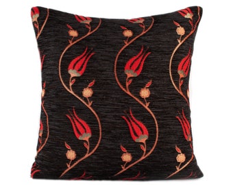 Housses d'oreiller noires 20x20, housse d'oreiller turque, taie d'oreiller orientale, housse de coussin noire, housse d'oreiller tulipe, housse d'oreiller kilim noire.