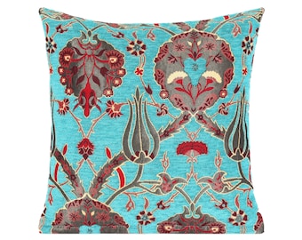 Turquoise Kilim Pillow Cover: Turkish Chenille Cushion