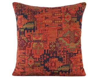 Burnt orange Turkish pillow cover, burnt orange kilim pillow cover, orange throw pillow, kilim cushion cover, rust pillow cover.