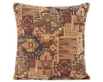 Kilim Pillow Cover: Turkish Chenille Throw Pillow, Boho Farmhouse Decor (16x16)