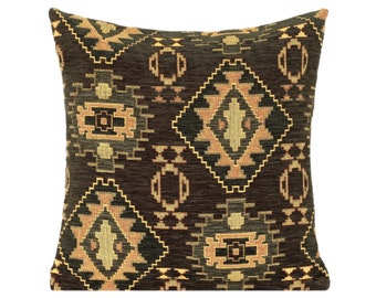 Chenille Kilim Pillow Cover: Turkish Boho Cushion, 16x16 inches