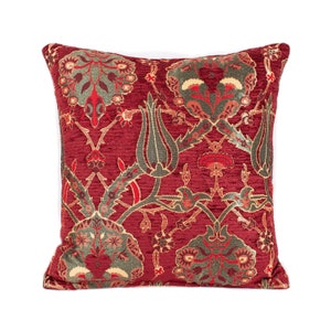 Housse doreiller turque rouge foncé, housse doreiller Kilim, oreiller rouge foncé, housse de coussin rouge, oreiller chenille rouge, oreiller oriental rouge foncé. image 1