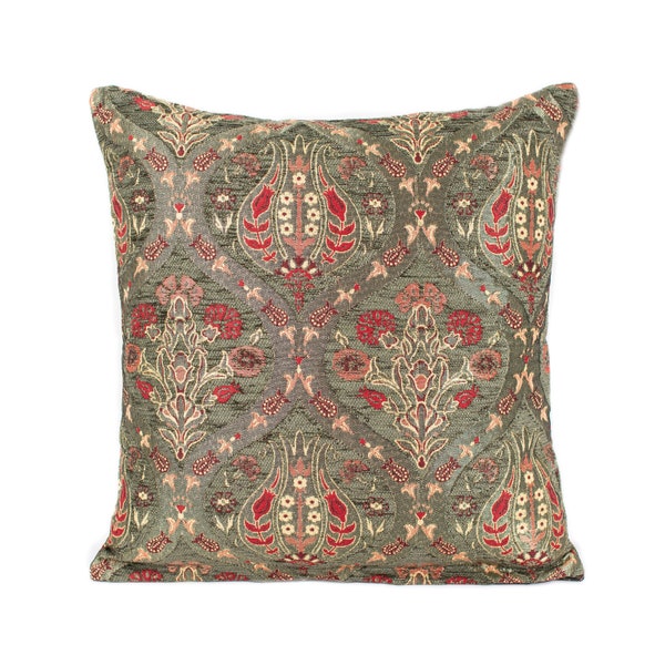 Green throw pillow, green cushion cover, floral throw pillow, kilim pillow, Turkish pillow cover, pillow cover 20x20 floral, green pillow.