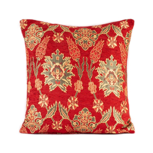 Red floral throw pillow, red turkish pillow, oriental pillow cover, red oriental pillow, red cushion, Turkish tulip pillow, red throw pillow