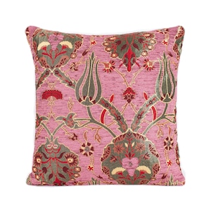 Decorative pillow cover, pink throw pillow, pink cushion cover, Turkish oriental kilim pillow cover, colorful pillow for sofa and farmhouse.