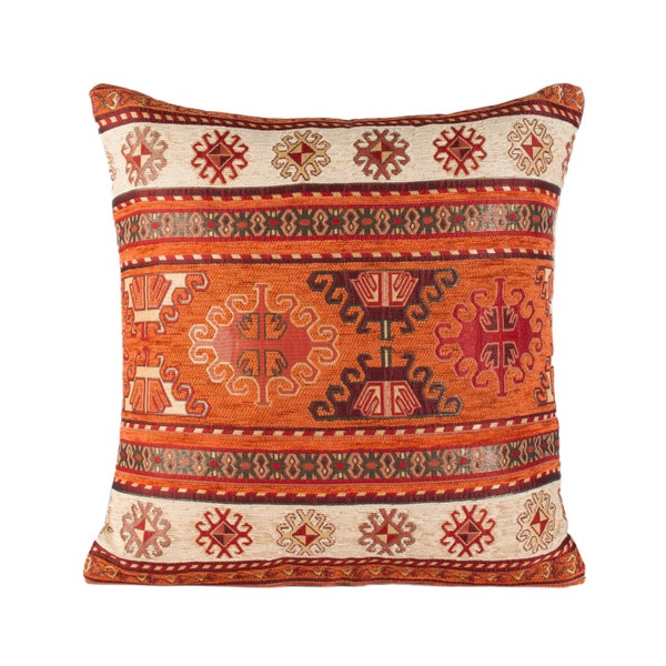 Orange kilim pillow cover,  18x18 kilim pillow, orange throw pillow cover, 14x14 pillow cover, outdoor pillow covers, orange cushion cover.