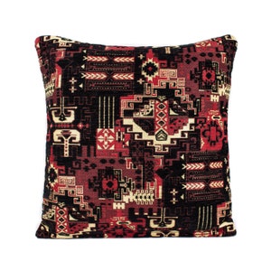 Schwarzer Chenille Kilim Kissenbezug: Türkisches Boho Kissen 40 x 40 cm