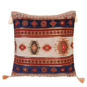 Blue Kilim Pillow Cover: Turkish Boho Throw Cushion, 16x16