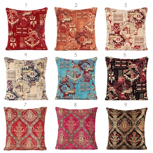 Turkish Kilim Pillow Cover | Chenille Tribal Ottoman Tulip Cushion | Boho Patchwork Accent Pillow | Woven Upholstery Fabric Case