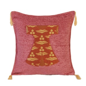 Pink Chenille Throw Pillow Cover: Oriental Boho Cushion (16x16)