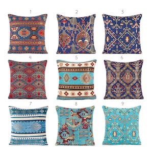 Blue Turkish Kilim Throw Pillow Cover, Bohemian Kilim Pillow, Turkish Boho Lumbar Pillow, Turkish Kilim Pillow Cover, lumbar pillow cover.