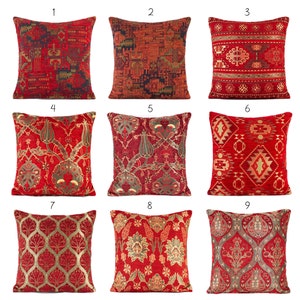 Red oriental Turkish kilim pillow cover.