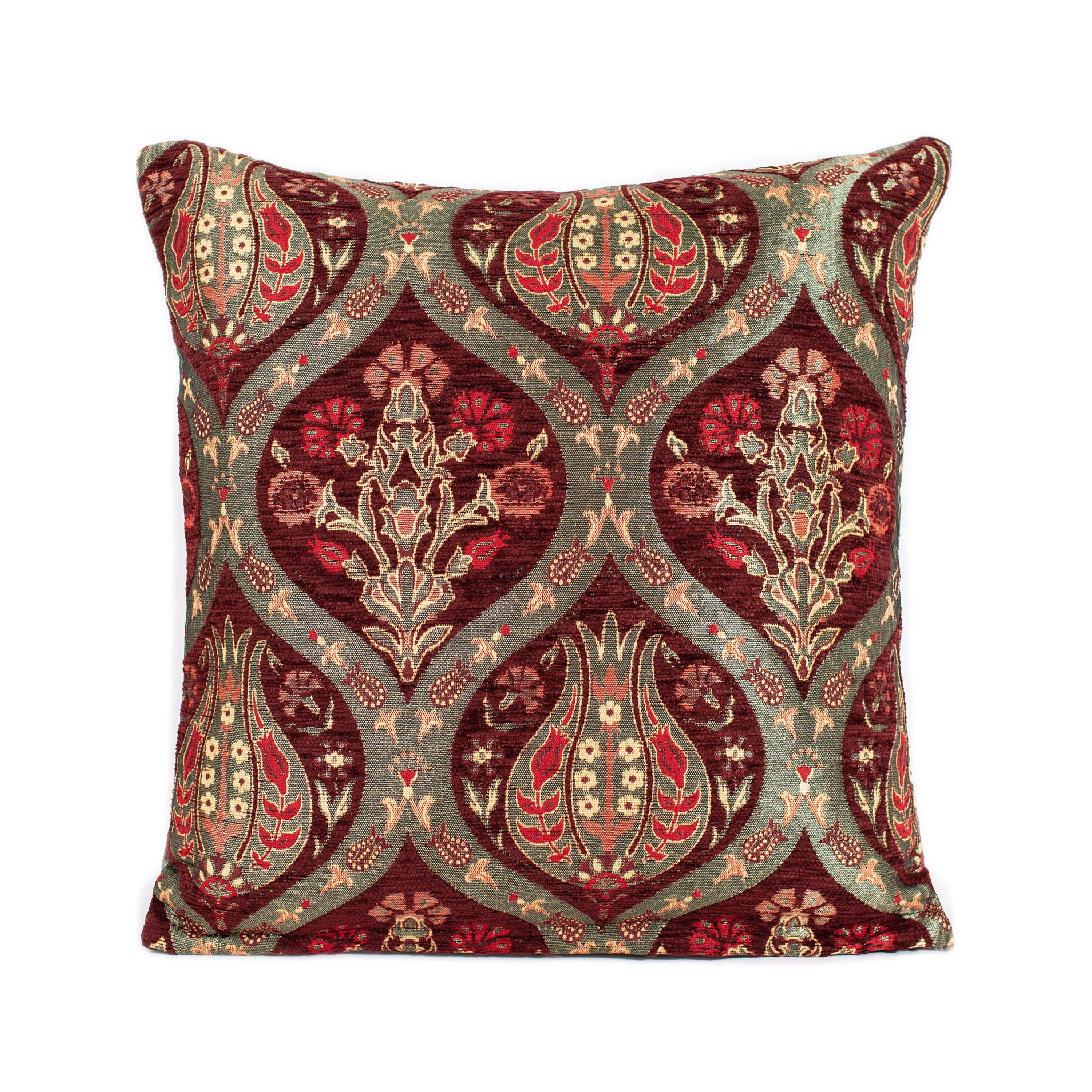 Burgundy Kilim Pillow Cover: Chenille Turkish Cushion, Oriental Decor