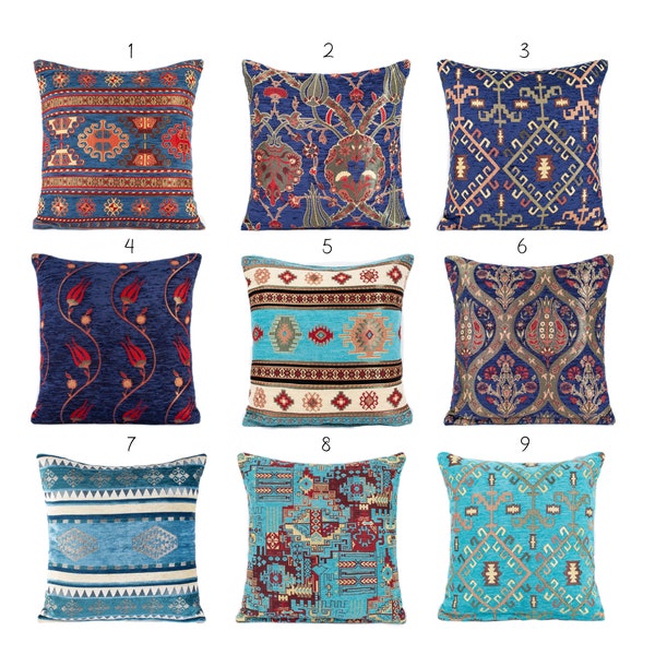 Blue Turkish Kilim Throw Pillow Cover, Bohemian Kilim Pillow, Turkish Boho Lumbar Pillow, Turkish Kilim Pillow Cover, lumbar pillow cover.