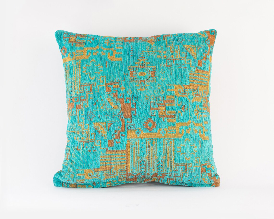 Boho Throw Pillow Boho Kissen Pillow Cover 20x20 Blue Kilim Etsy