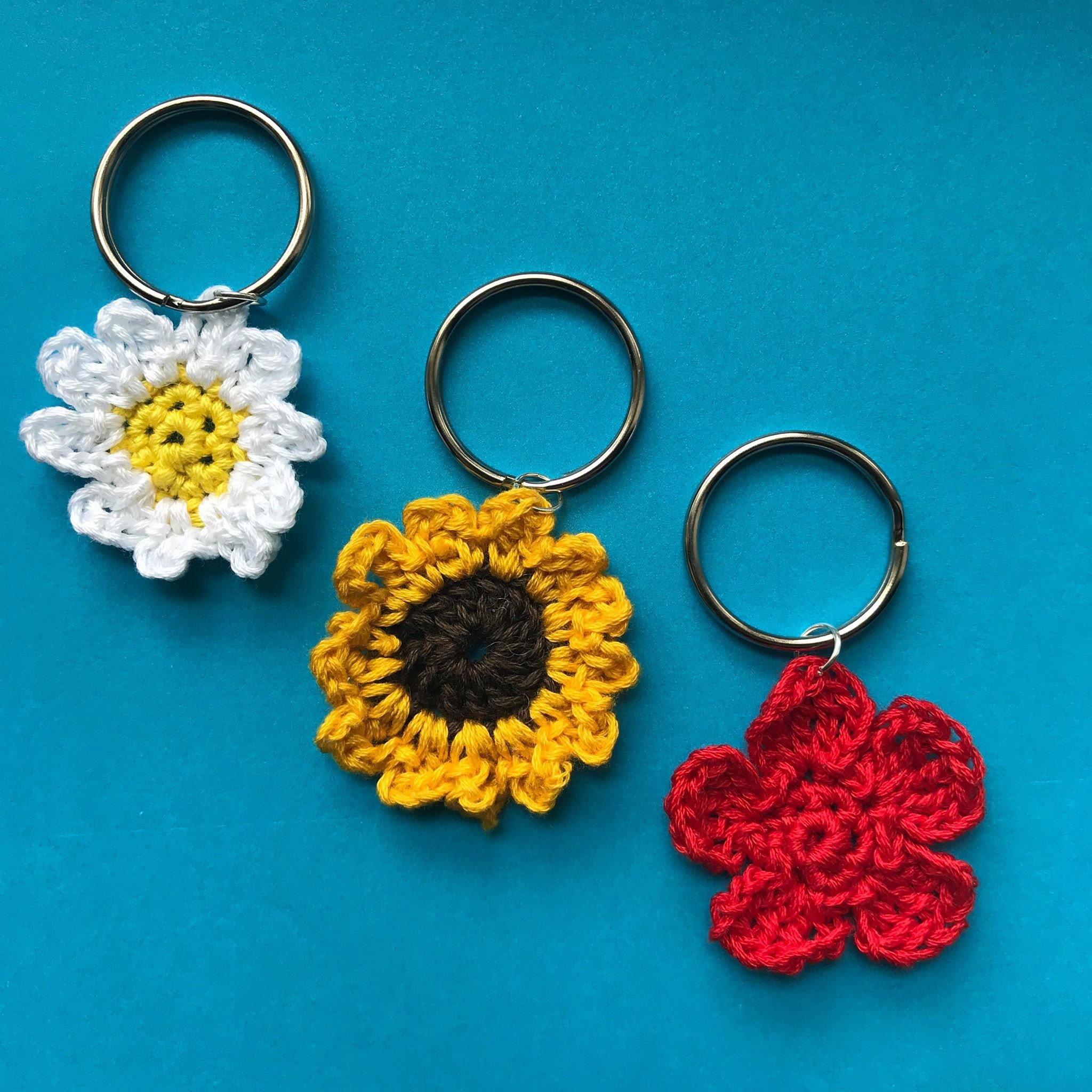 Crochet Flower Keyring Sunflower keyring Daisy keyring Etsy