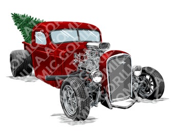 Christmas Red Truck Hot Rod Sublimation Design, Red Truck Hot Rod Parody Instant Digital Download PNG