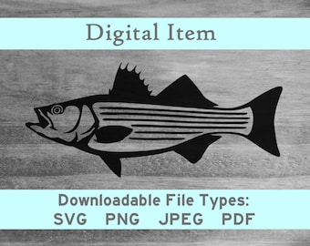 Striped Bass svg png jpeg pdf digital file download -NOT a physical item-please read description jpg htv diy wood glass fish art shirt press