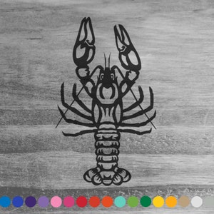 May include: Black silhouette of a lobster with claws raised, on a woodgrain background.