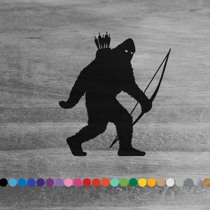 Bigfoot Sasquatch bow vinyl decal sticker for car truck rv camper van atv window bumper boat laptop cooler room wall door hunting decor art