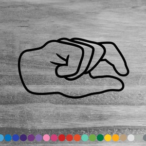 May include: A black line drawing of a hand making a gesture of cupping or holding something. The hand is open with the fingers curled inward.