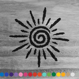 Swirly tribal sun vinyl decal sticker for car truck rv camper van bus atv bumper window wall door cooler laptop boat hull beach home decor