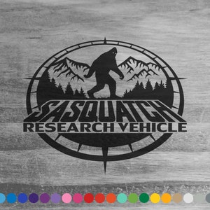 Sasquatch Research Vehicle vinyl decal sticker for car truck rv camper van 4x4 atv hood door window bumper panel overland camp trailer decor