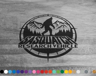 Sasquatch Research Vehicle vinyl decal sticker for car truck rv camper van 4x4 atv hood door window bumper panel off road camp trailer decor