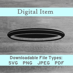 May include: Black and white silhouette of a flying disc, or frisbee, on a woodgrain background.  The image is a digital download and available in SVG, PNG, JPEG, and PDF file formats.
