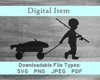 Boy and Fish Wagon svg png jpeg pdf dxf digital file download -NOT a physical item-please read - jpg htv shirt press cnc artwork home decor