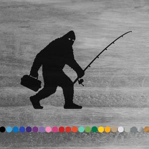 Bigfoot Sasquatch Fishing vinyl decal sticker for car truck rv camper van atv window bumper boat hull laptop room wall door fish decor art
