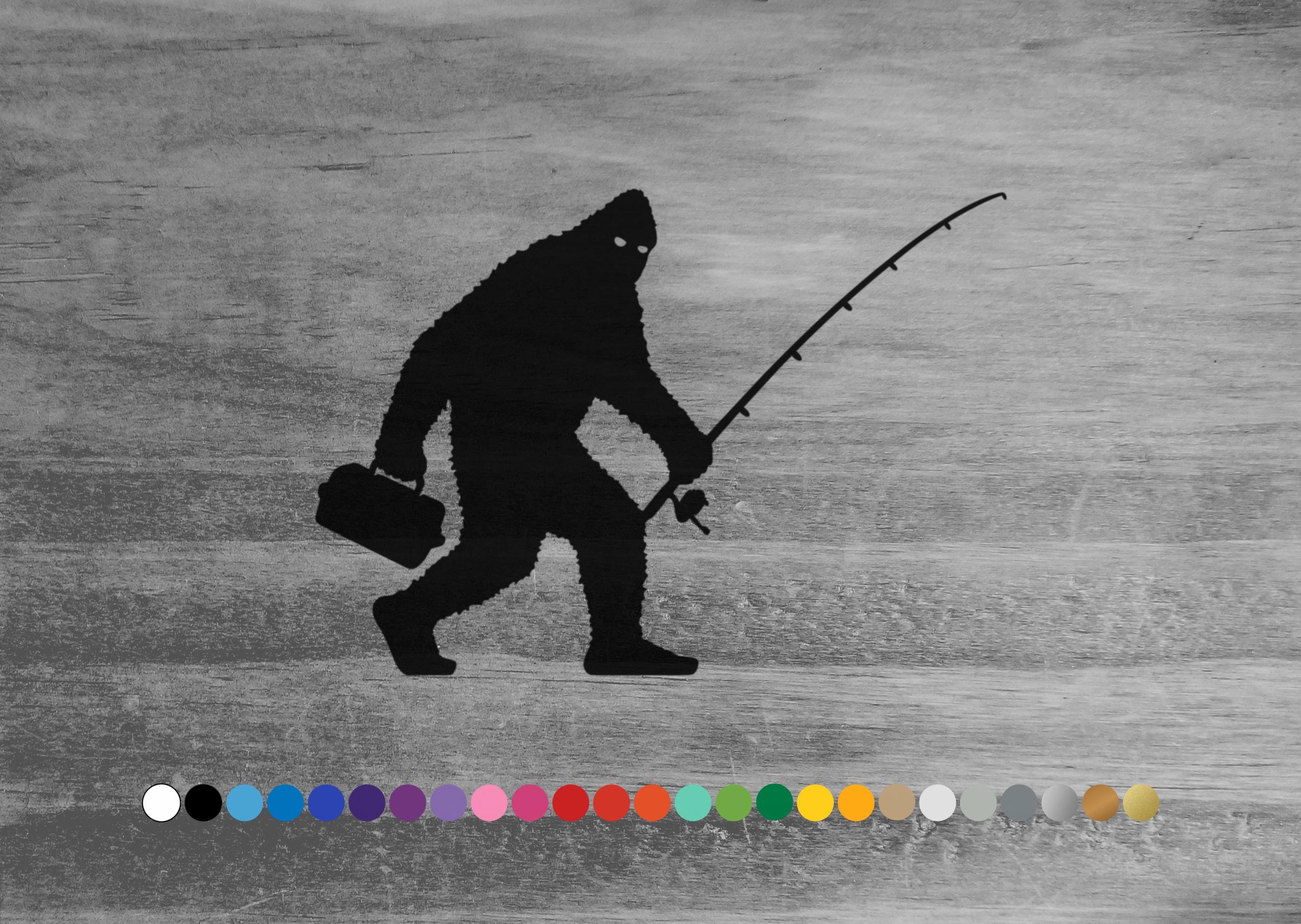 bigfoot with fishing pole Bigfoot Sasquatch Fishing Vinyl Decal Sticker for Car Truck Rv Camper Van  Atv Window Bumper Boat Hull Laptop Room Wall Door Fish Decor Art