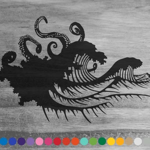 Octopus Kraken Wave vinyl decal sticker for car truck rv camper van atv window bumper boat hull laptop door wall sea ocean room art decor