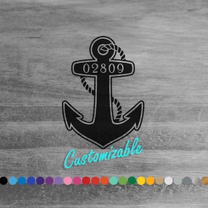 Customized Anchor Zip Code vinyl decal sticker for car truck rv camper van window bumper boat hull room door wall ocean sea beach town decor