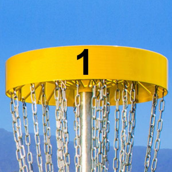 Disc Golf Basket Numbers - Choose 1-9, 1-18, 1-9 AB, 1-18 AB or custom - vinyl decal hole band pole pin tee pad sign letters frolf course