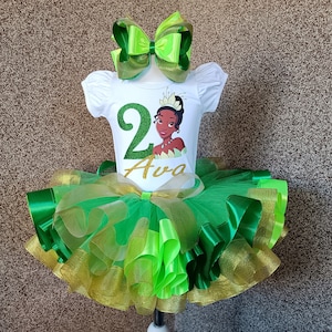 Princess Tiana party Birthday tutu outfit, Personalized Princess and the Frog party birthday costume, Tiana birthday tutu set