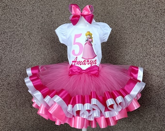 Princess Peach Birthday outfit, Personalized Princess Peach party birthday costume, Princess Peach 1st birthday tutu set