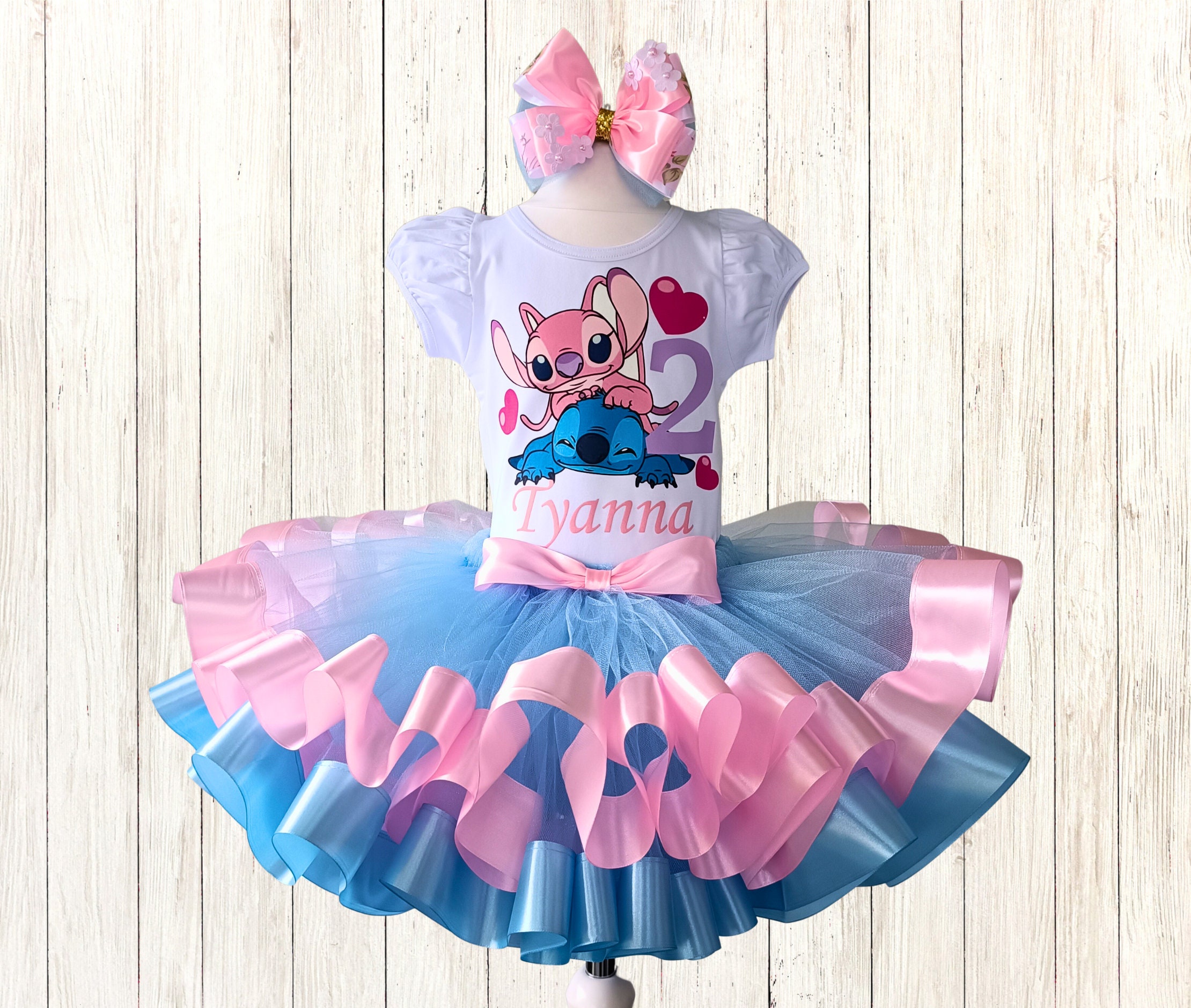 Stitch and Angel Party Tutu Outfit, Stitch Birthday Party Costume for Baby  Girl 