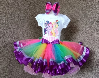 My little pony Birthday outfit for baby girl, Personalized My Little Pony party birthday costume, rainbow Pony party birthday tutu costume