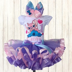 Stitch and Angel party tutu outfit, Stitch birthday party costume for baby girl
