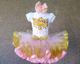 Yellow Chick Kiki Baby girl Birthday tutu outfit, Chick Kiki birthday costume, Yellow Chick party birthday tutu set for baby girl