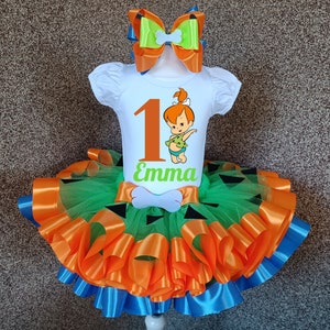 Pebbles Birthday Outfit Tutu Set, Pebbles Dress party Birthday outfit, Personalized Pebbles party birthday costume