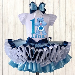 Personalized Blue Bear Birthday Outfit: Tutu Set, Grumpy Bear Costume