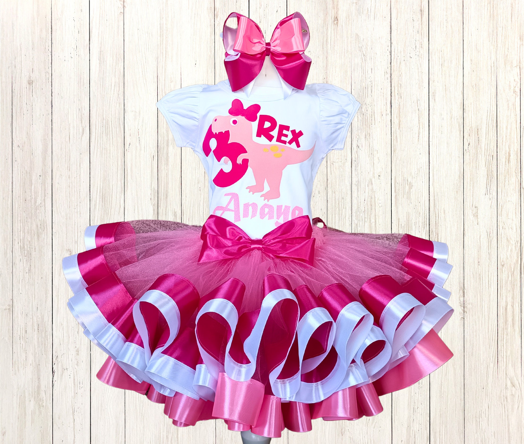 Dinosaur Birthday Tutu Outfit: Three-Rex Baby Girl Costume